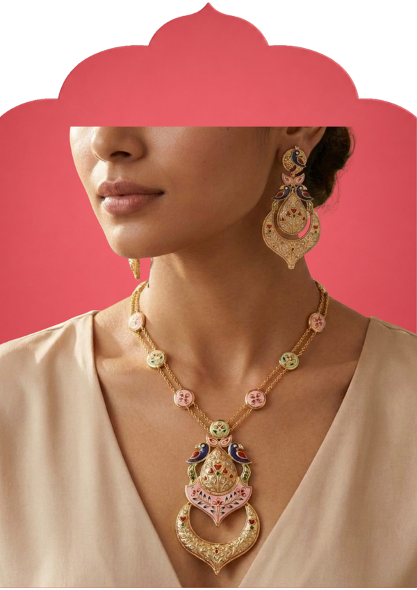 HANDPAINTED NECKLACE WITH TANJOR GOLD ART MINATURE
