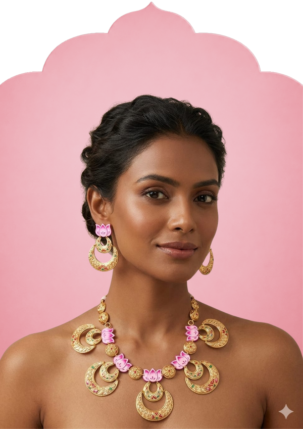LOTUS INPSPIRED PASTIME NECKLACE HANPAINTED WITH TANJOR GOLD ART