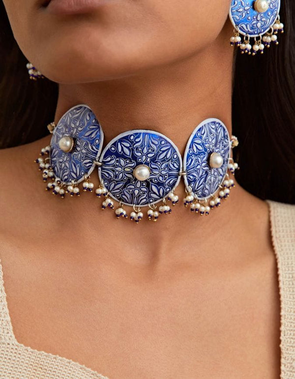 HANDCRAFTED BLUE CHOCKER WITH HANDPAINTED MINATURES